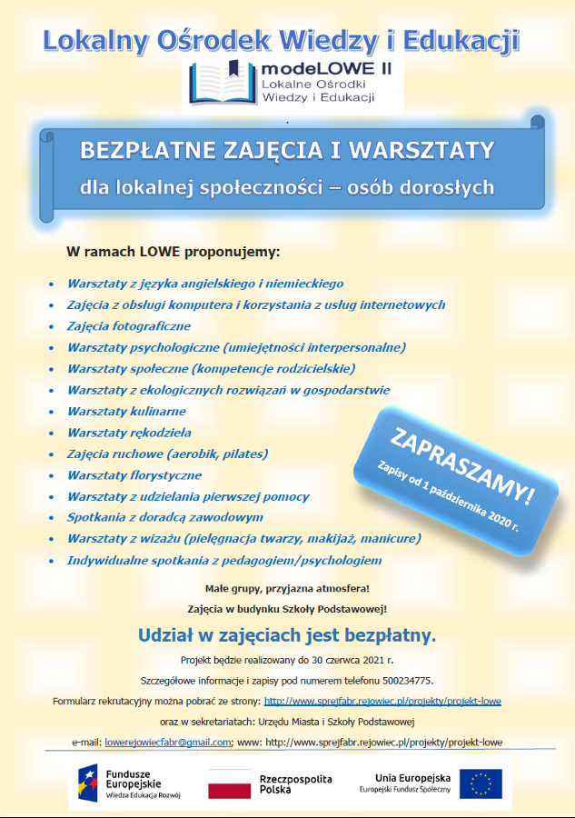 Bezpłatne zajęcia - plakat informacyjny